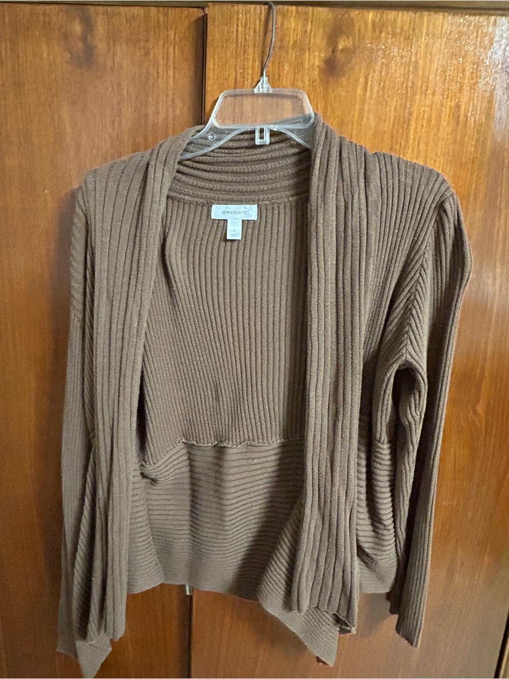 dressbarn Ribbed Open-Front Brown Knit Cardigan